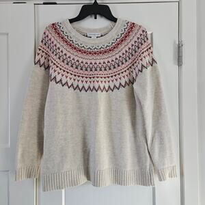 Christopher & Banks Fair Isle Sweater Pullover Pink Red Gray Beige Women's Sz L